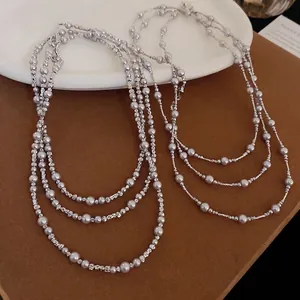 Collier Longue Chaîne De Pull Avec Imitation Künstliche Perle Et Künstliche Perles En Métal Texturées Bijoux Élégants Multicouches Pour Femmes