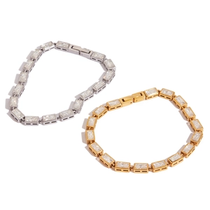 Luxe stainless steel tennis bracelet with rectangular zircons in gold and silver finish