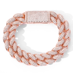 Men's 20mm rose gold Cuban chain link necklace with micro-pave cubic zirconia crystals