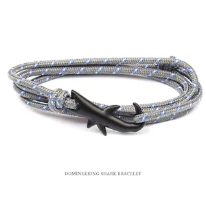 Multi Layer Braided Rope Bracelet With Alloy Shark Hammer Hook Nautical Style Adjustable Unisex Accessory