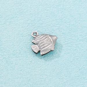 Detail of silver fish-shaped stainless steel pendant charm for DIY jewelry making