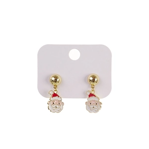 Cute Christmas stud earrings featuring festive enamel Santa Claus pendants in gold finish