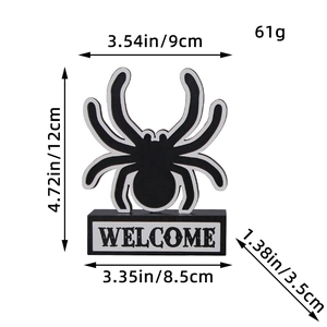 Halloween spider wooden sign decoration with dimensions 12cm height and welcome text