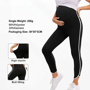 Leggings Premaman A Vita Alta Con Supporto Addominale Poliestere Elastan Pantaloni Yoga Fitness Strisce Contrastanti Gravidanza Slim Fit