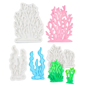 Marine coral and seaweed silicone mold set for fondant and chocolate cake decorations
