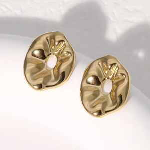 Irregular Hollow Geometric Stainless Steel Stud Earrings Vintage Wrinkle Texture French Style Fashion Jewelry For Women