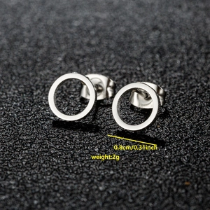Minimalist round gold stainless steel stud earrings for women with 0.8cm diameter detail