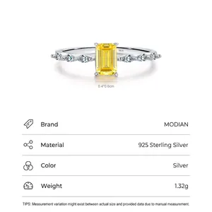 S925 sterling silver ring with emerald cut yellow zircon and marquise accents