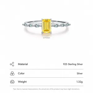 S925 Sterlingsilber Ring mit gelbem Zirkonia im Smaragdschliff und Marquise-Akzenten