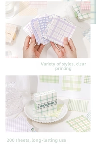Detail of 200 sheets minimalist grid memo pads in assorted pastel plaid patterns