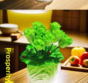 Creative green resin cabbage rose desktop ornament with translucent emerald finish