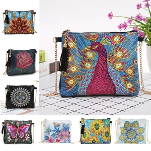 DIY Diamond Painting Crossbody Bag Women Rhinestone Mosaic Shoulder Handbag PU Leather Metal Chain Tassel Mandala Pattern
