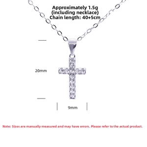 Detailed specs of S925 silver cross pendant necklace with zirconia and chain dimensions