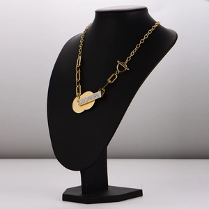 Collier guitare trombone hip hop doré avec pendentif rond pavé de cristaux brillants