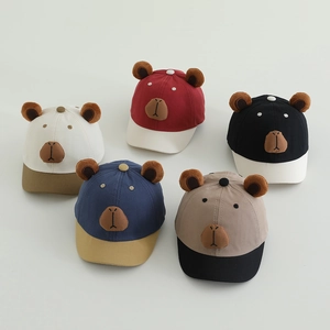 Kids Baseball Cap Cotton Peaked Hat With 3D Plush Ears Animal Embroidery Split Color Outdoor Sun Shade Toddler