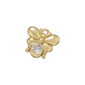 Detailed close-up of a gold bee pendant with micro-set sparkling zircon stones