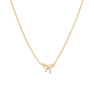 Elegant gold-tone mini bow pendant necklace with delicate link chain for women
