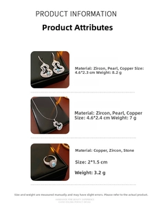 Detailed view of zircon and pearl gourd jewelry set with measurements and specifications