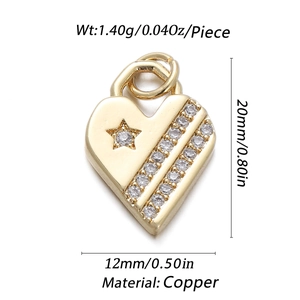 Detailed view of a gold heart pendant with star inlay and precise dimensions in inches