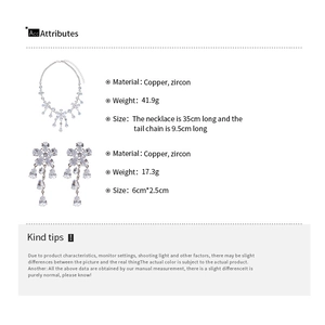 Detailed product dimensions and specifications for zircon flower jewelry set