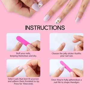 Step-by-step instructions for applying press-on nails using adhesive jelly tabs