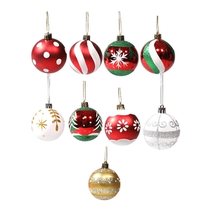 Set of 9 colorful 6cm Christmas balls with glitter hand-painted patterns for tree decor