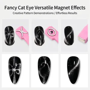 Magnetic nail art tool set with cross, ring, and bar heads for cat eye effects