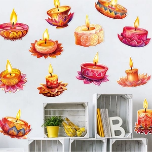 Vibrant Diwali Diya wall stickers set featuring 11 colorful designs for party decoration
