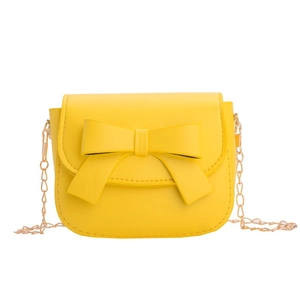 Cute bright yellow girls crossbody bag with bow decoration and gold chain strap