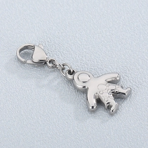 Silver stainless steel cartoon boy pendant with lobster clasp on grey background
