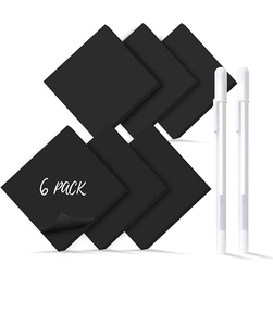 6 pack black sticky notes set with two white pens shown on a clean white background
