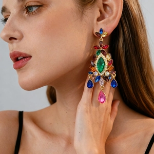 Vintage Palace Colorful Rhinestone Flower Chandelier Earrings With 925 Sterling Silver Earring Post Bohemian Statement