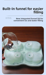 Detailed view showing water pouring into the silicone pig ice mold with funnel lid