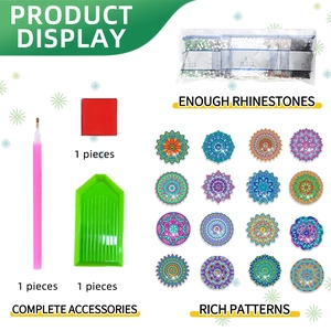 DIY diamond painting kit with 16 mandala stickers, resin rhinestones and craft tools