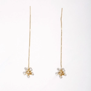 Elegant gold long chain earrings with sparkling star shaped white cubic zirconia stones