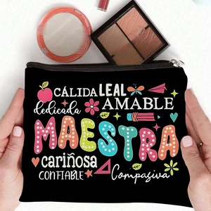 Canvas make-uptas met Spaanse leraar prints en ritssluiting voor diverse cosmetica