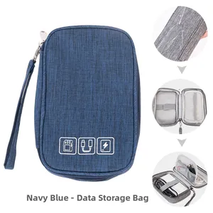 Waterproof navy digital storage bag for cables and chargers with inner mesh pockets