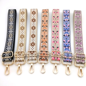 Bohemian ethnic style adjustable shoulder strap with golden metal clips and colorful patterns