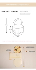 Detailed dimensions of octagonal wedding candy gift box with transparent handle