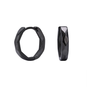 Minimalist S925 sterling silver black octagonal geometric hoop earrings for women
