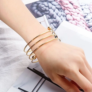 Polished gold multi-layer stainless steel lucky bead open bracelet for men and women