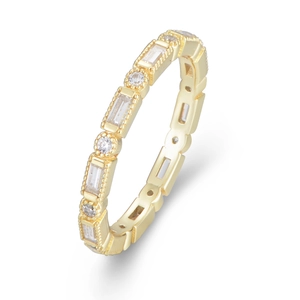 Minimalist S925 sterling silver gold ring with geometric rectangular and round zircons