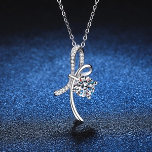 925 Sterling Silver Moissanite Bowknot Pendant Necklace For Women Elegant Moissanite Jewelry For Wedding Party Daily Dating Gift