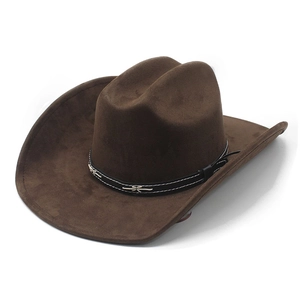 Cappello Da Cowboy Western Finta Pelle Scamosciata Poliestere Tesa Larga Cintura Decorata Retro Stile Etnico Uomo Donna
