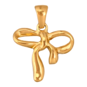 Detailansicht eines goldenen Anhängers in Schleifenform für Halsketten mit fließendem Band
