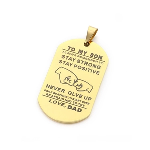 Pendentif plaque dorée en acier inoxydable pour fils avec message inspirant du père