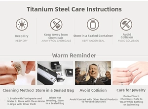 Detailed instructional guide for titanium steel jewelry maintenance and cleaning care.
