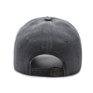 Vintage dark gray washed cotton baseball cap featuring a retro metal adjustable buckle