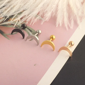 Orecchini a lobo minimalisti a luna in acciaio inossidabile, 4 colori, retro a sfera