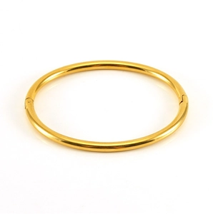 Detailed view of the gold oval bangle showing the smooth finish and secure side clasp